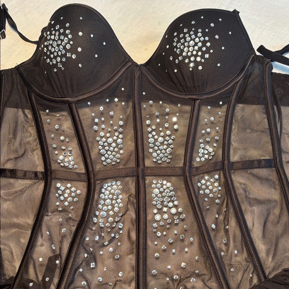 Victoria's Secret Black Rhinestone Embellished Corset Sz 34C - Picture 10 of 12